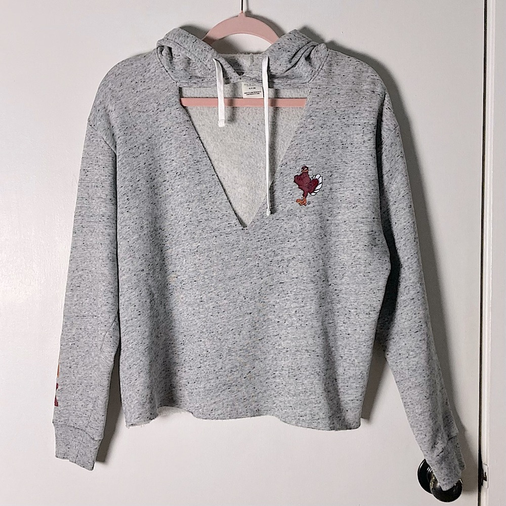 💫 PINK Victoria’s Secret Virginia Tech Hokies Hoodie Size Small V-Neck Cut-Out